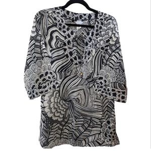 Trina Turk Tropical Print Black and white Tunic